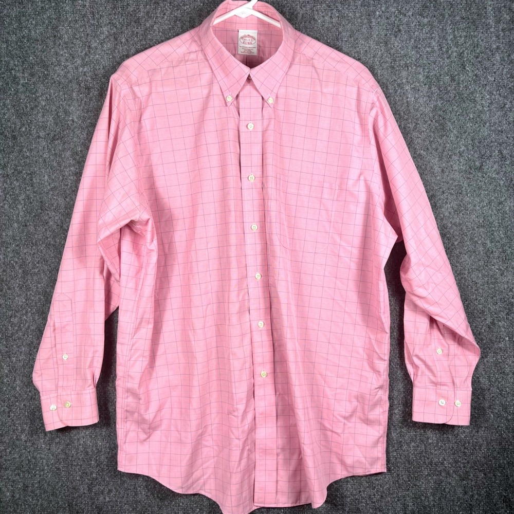 Brooks Brothers Button Down Shirt Mens 16.5 2/3 Pink Tattersall Traditional Fit - Picture 2 of 6